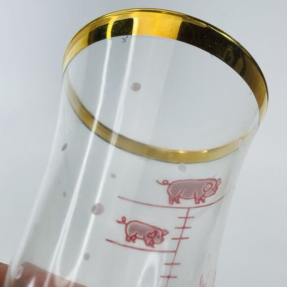 VTG MCM Glass Cocktail Drink Measure Mixer Ladies Gentlemen Pig Hog Barware Gold - Picture 4 of 8